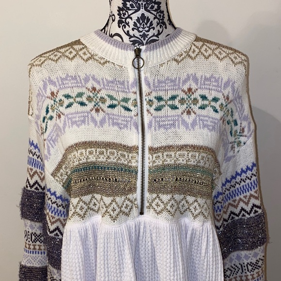 NWT!Free People Cozy Cottage 1/2 Zip Sweater Nordic-Inspired Size Small - Picture 3 of 16